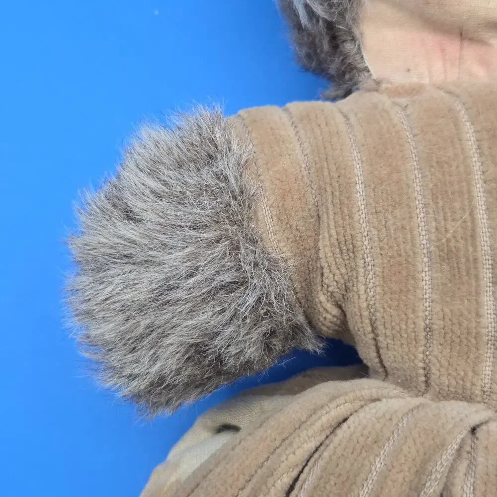 Antique Child’s Hand Muff Doll 12” Fur Trim Cloth Face Winter Muff Needs TLC